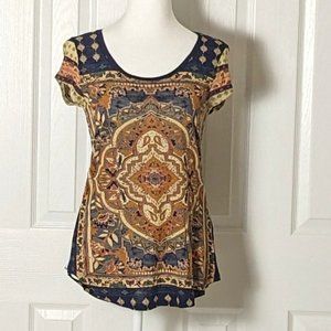 LUCKY BRAND Women's Cap Sleeves Top Blouse  Size XS  Multi Color Print